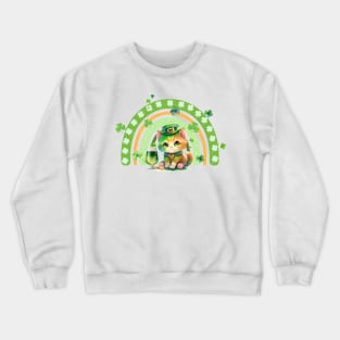 retro st patrick green rainbow - one lucky cat Crewneck Sweatshirt